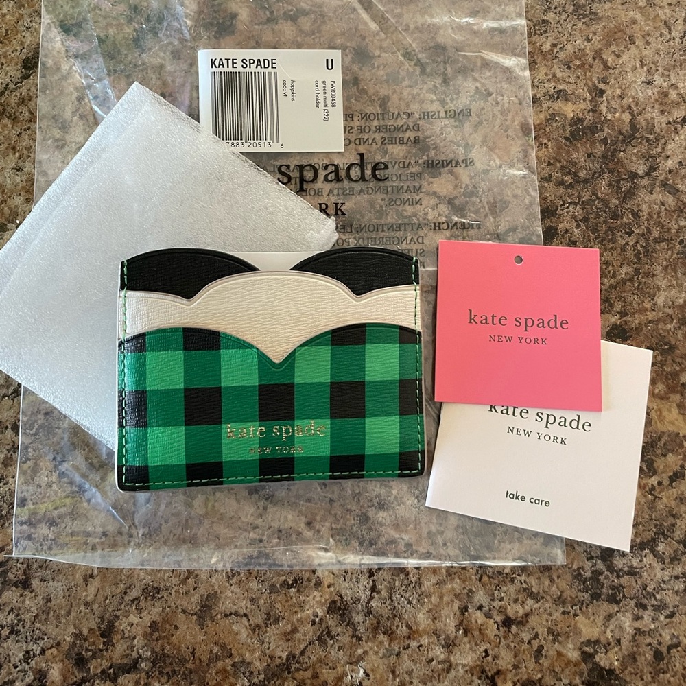 New! Kate Spade Plaid Hoppkins Frog Cardholder